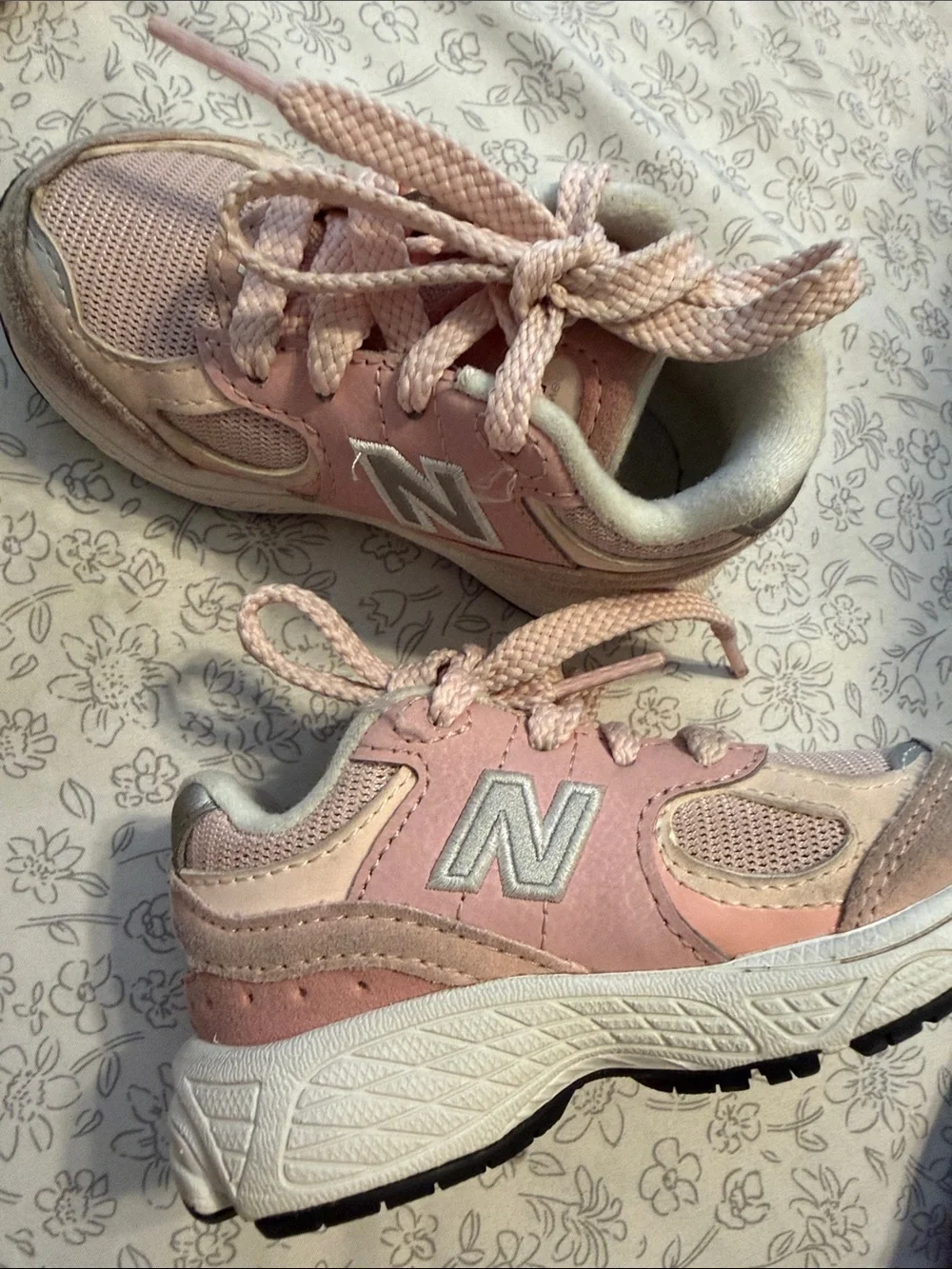 New Balance Kids Pink and Silver Athletic Sneakers